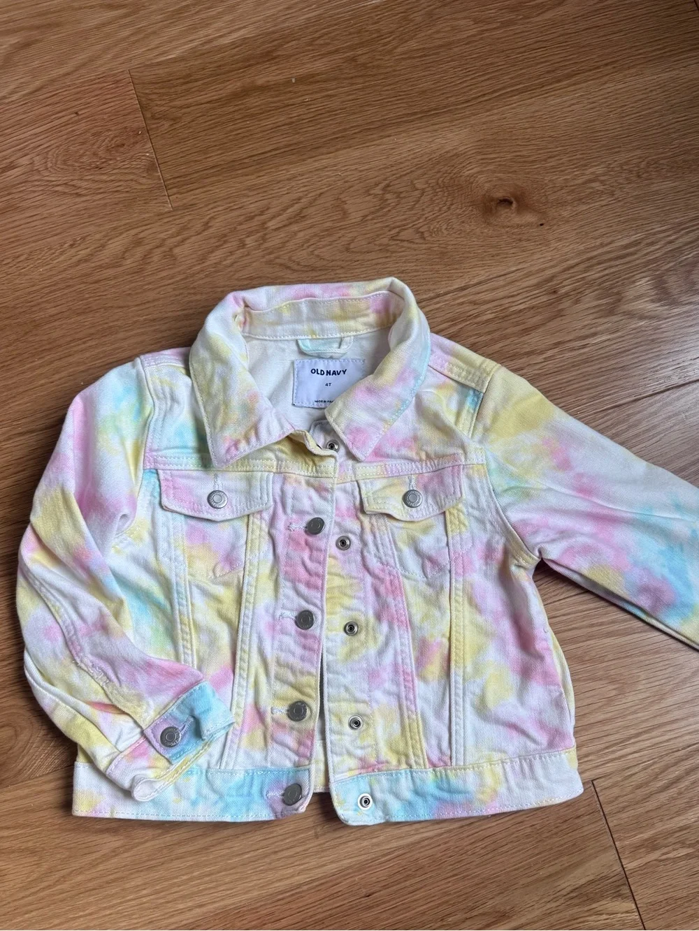 Old Navy Girls Pastel Tie-Dye Denim Jacket - Pink, Yellow, Blue